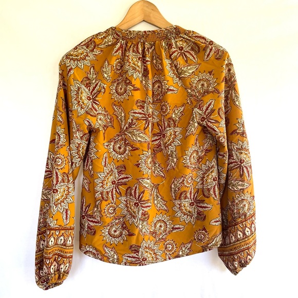 Evereve Britta Border Print Peasant Blouse Yellow Mustard xs New without tags - Picture 5 of 10